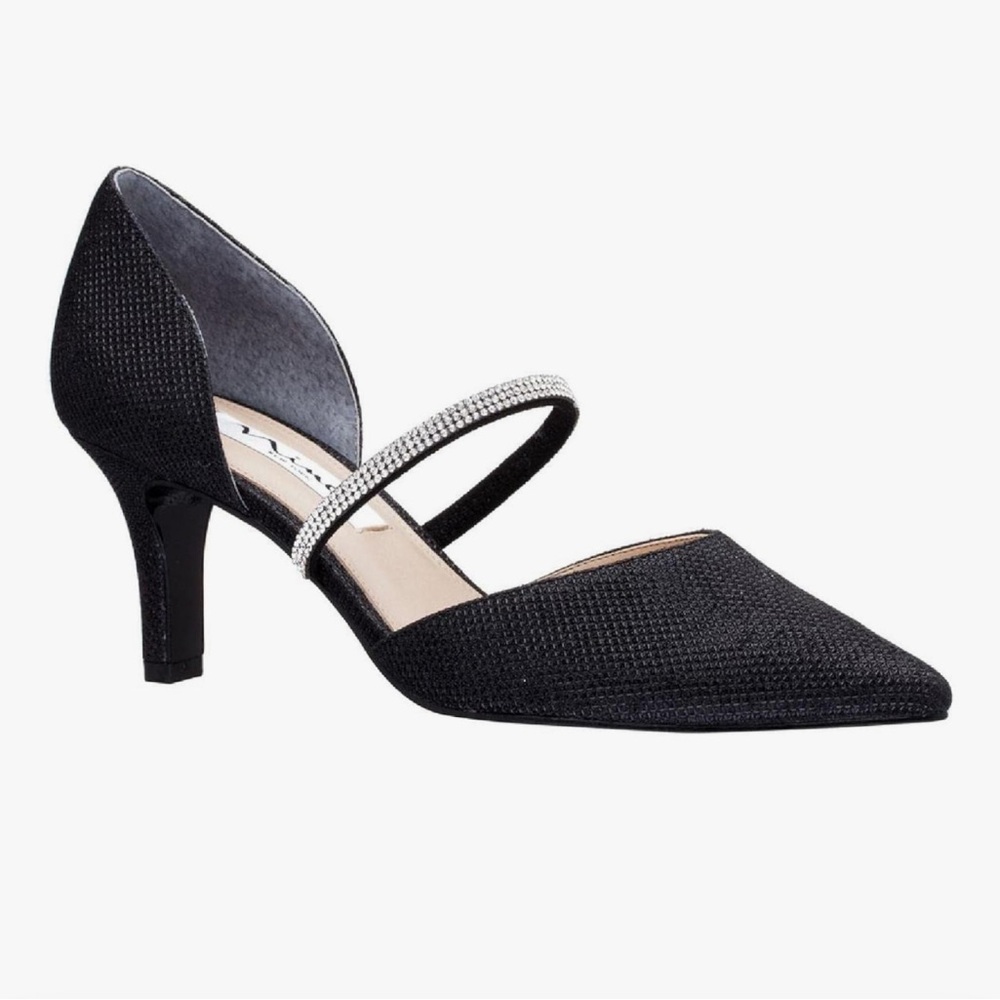 Nina Black Sparkly Rhinestone D'Orsay Pointed Toe Pump Retail $123.00 Size 7